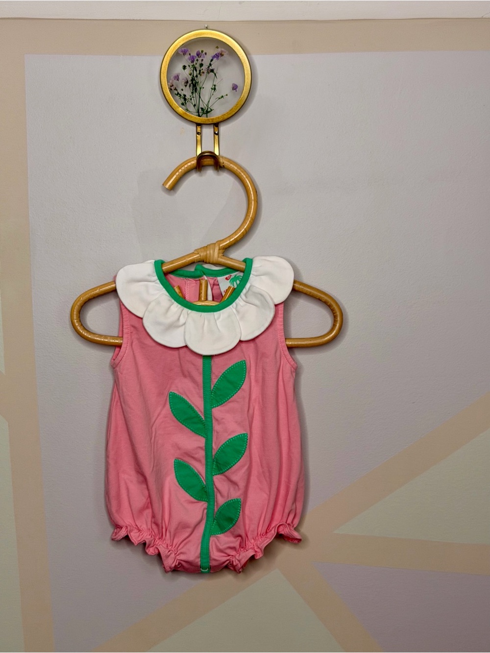 Pink Flower-Trim Baby One-Piece Romper
